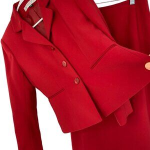 Tahari ASL Red Two-Piece Skirt Suit Midi Womens Seperates Sz 2P/4 XS/S 7684